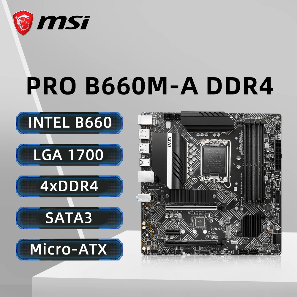 MSI PRO B660M-A DDR4 Motherboard Support Intel Core 14th/13th/12th Gen Processors LGA 1700 Socket DDR4 4800MHz NVME M.2 PCle 4.0
MSI PRO B660M-A DDR4 Motherboard Support Intel Core 14th/13th/12th Gen Processors LGA 1700 Socket DDR4 4800MHz NVME M.2 PCle 4.0