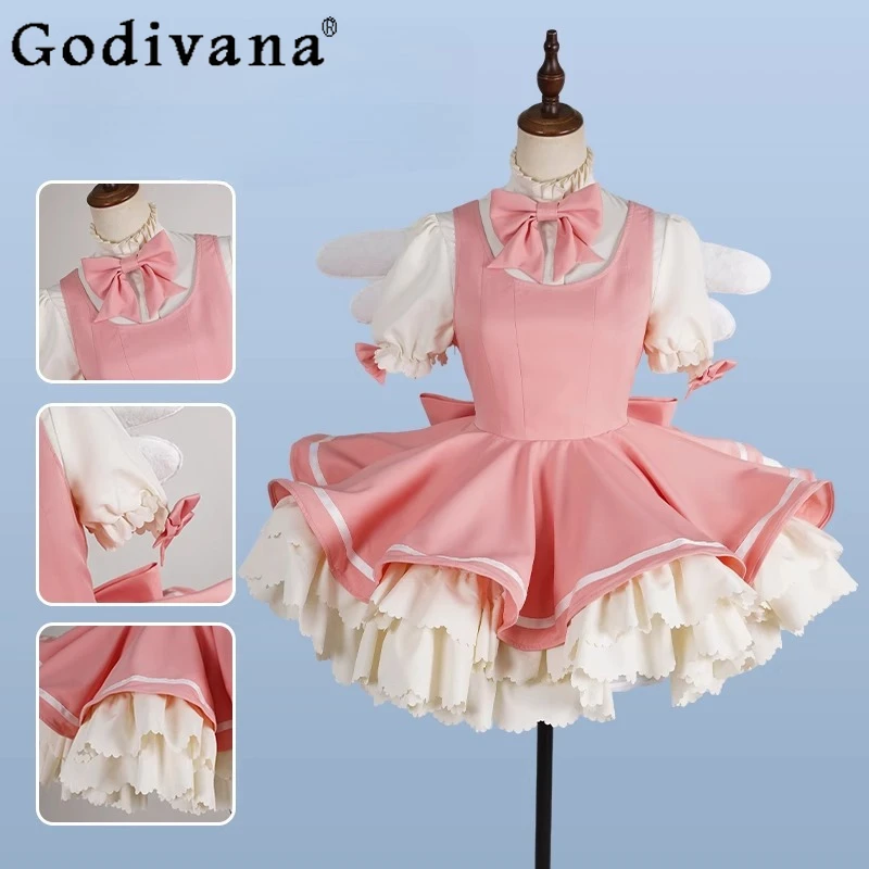 Anime Cardcaptor Cosplay Dress Set Women Wing Pink Lolita Cos Dress Cosplay Costume Female Halloween Fancy Party Suit
Anime Cardcaptor Cosplay Dress Set Women Wing Pink Lolita Cos Dress Cosplay Costume Female Halloween Fancy Party Suit
