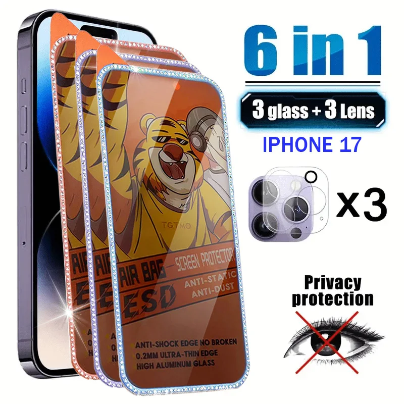 3+3 Pack, Privacy Protection Kit for for iPhone 14/15/16/17 - 9H Hardness Anti-Spy Film, Anti-Fingerprint, Bubble-Free
3+3 Pack, Privacy Protection Kit for for iPhone 14/15/16/17 - 9H Hardness Anti-Spy Film, Anti-Fingerprint, Bubble-Free
