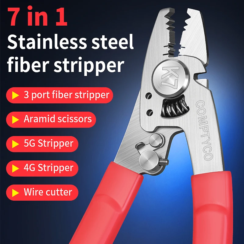 COMPTYCO K7 Fiber Stripper 7 in 1 Multifunctional Stainless Steel Wire Stripper Tool FTTH Optical Fiber Cable Stripping Pliers
COMPTYCO K7 Fiber Stripper 7 in 1 Multifunctional Stainless Steel Wire Stripper Tool FTTH Optical Fiber Cable Stripping Pliers