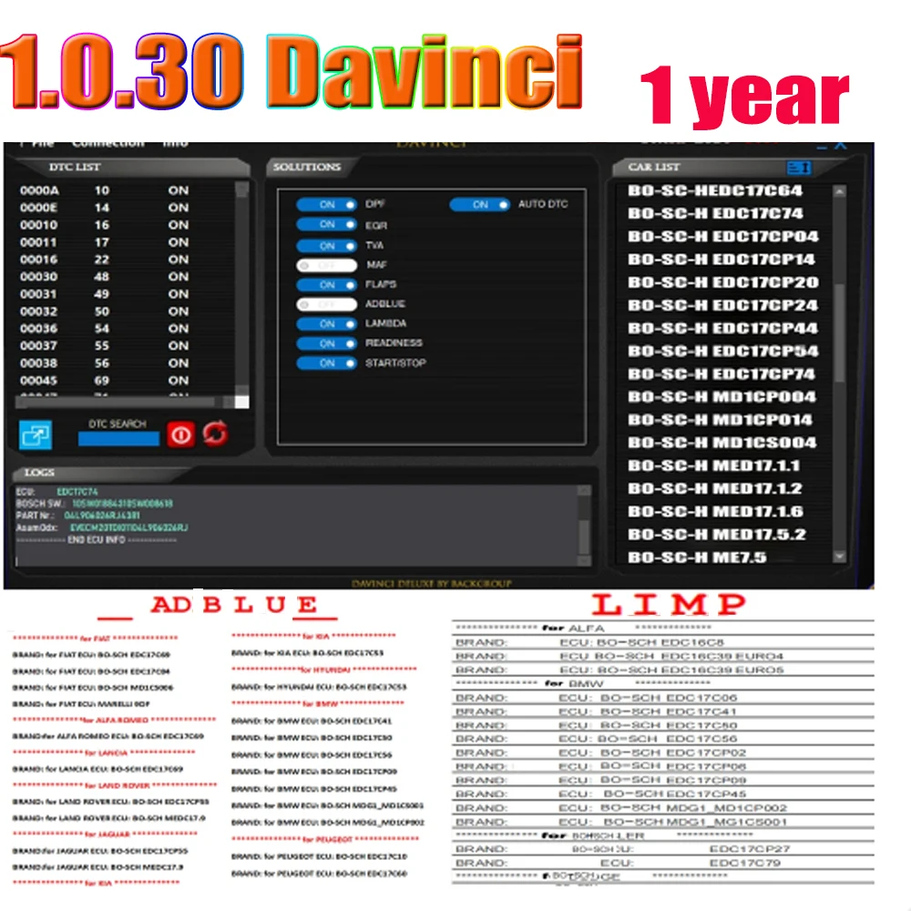 for DaVinci 1 Year Repair Software Full Function for BOS-CH for FIAT Special Diesel Particulate Filter for Auto Repair Shop
for DaVinci 1 Year Repair Software Full Function for BOS-CH for FIAT Special Diesel Particulate Filter for Auto Repair Shop