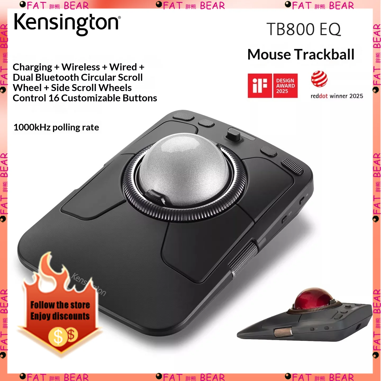 Профессиональная беспроводная трекбольная мышь Kensington TB800 EQ с тремя дизайнерскими пальцевыми мышами
Профессиональная беспроводная трекбольная мышь Kensington TB800 EQ с тремя дизайнерскими пальцевыми мышами