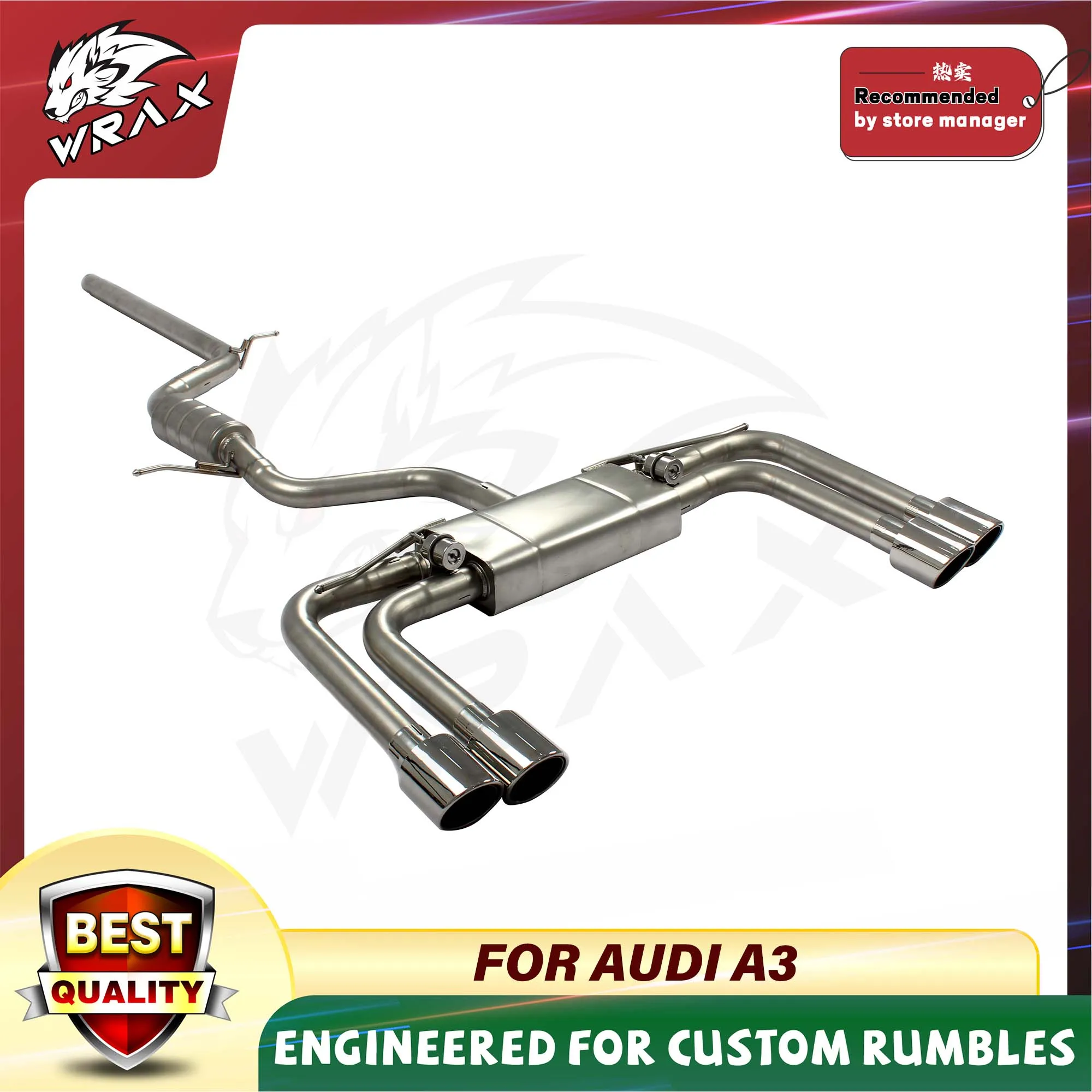 WRAX Exhaust For Audi AUDI A3 Stainless Steel Cat Back Double sided Four way High Performance Exhaust Pipe
WRAX Exhaust For Audi AUDI A3 Stainless Steel Cat Back Double sided Four way High Performance Exhaust Pipe