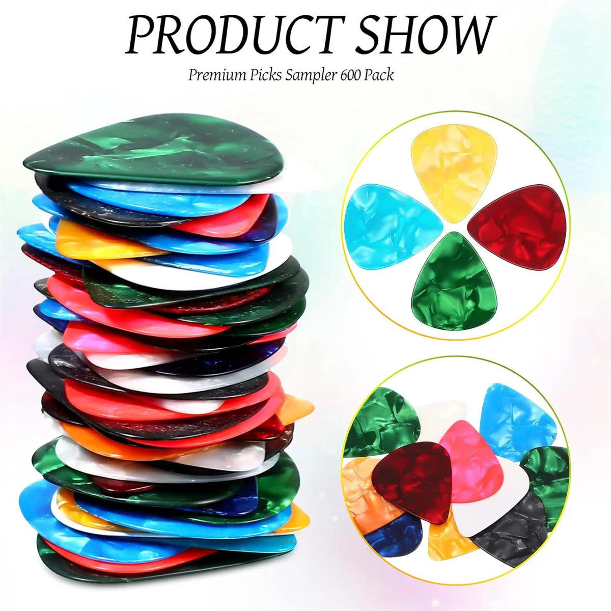 YQJ-t600 Pcs Guitar Picks Celluloid Guitar Pick Plectrums Guitar Picks for Acoustic Guitar Includes 0.46mm, 0.71mm,
YQJ-t600 Pcs Guitar Picks Celluloid Guitar Pick Plectrums Guitar Picks for Acoustic Guitar Includes 0.46mm, 0.71mm,