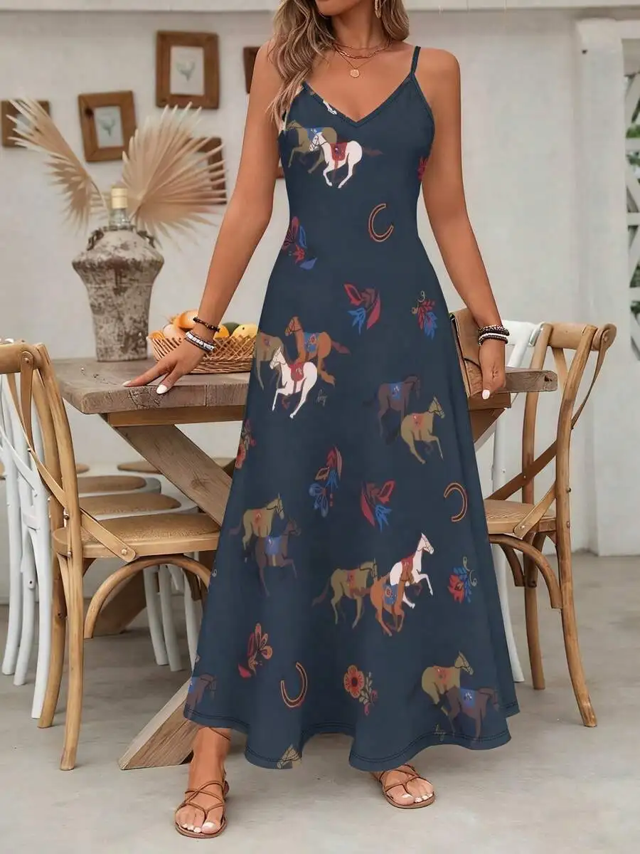 Casual Sexy V-Neck Backless Slip Dress With Horse Print Summer Knitted Maxi Dress
Casual Sexy V-Neck Backless Slip Dress With Horse Print Summer Knitted Maxi Dress