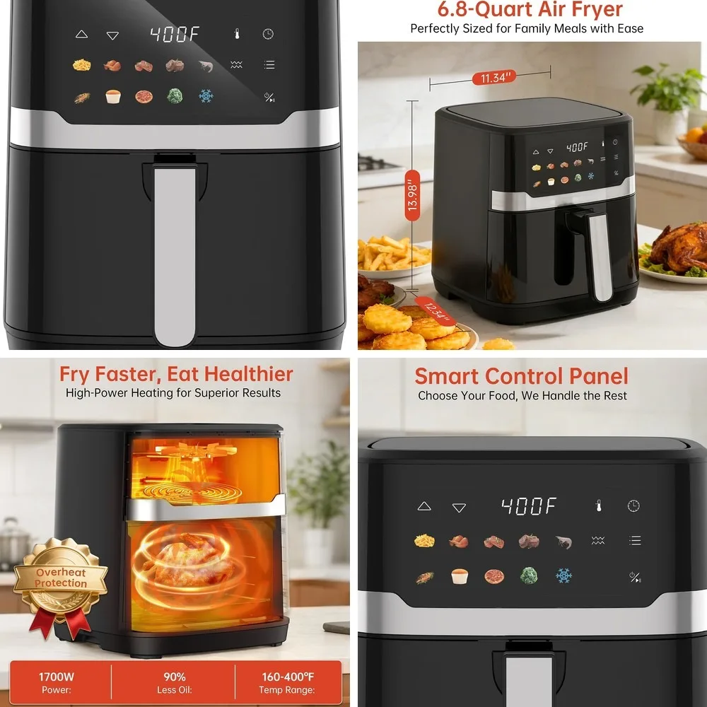 VUSIGN 6.8QT Air Fryer 10-in-1, 1700W Visible Window Airfryer, 400°F Fast Heating Adjustable Bottom Heater, Crispier
VUSIGN 6.8QT Air Fryer 10-in-1, 1700W Visible Window Airfryer, 400°F Fast Heating Adjustable Bottom Heater, Crispier
