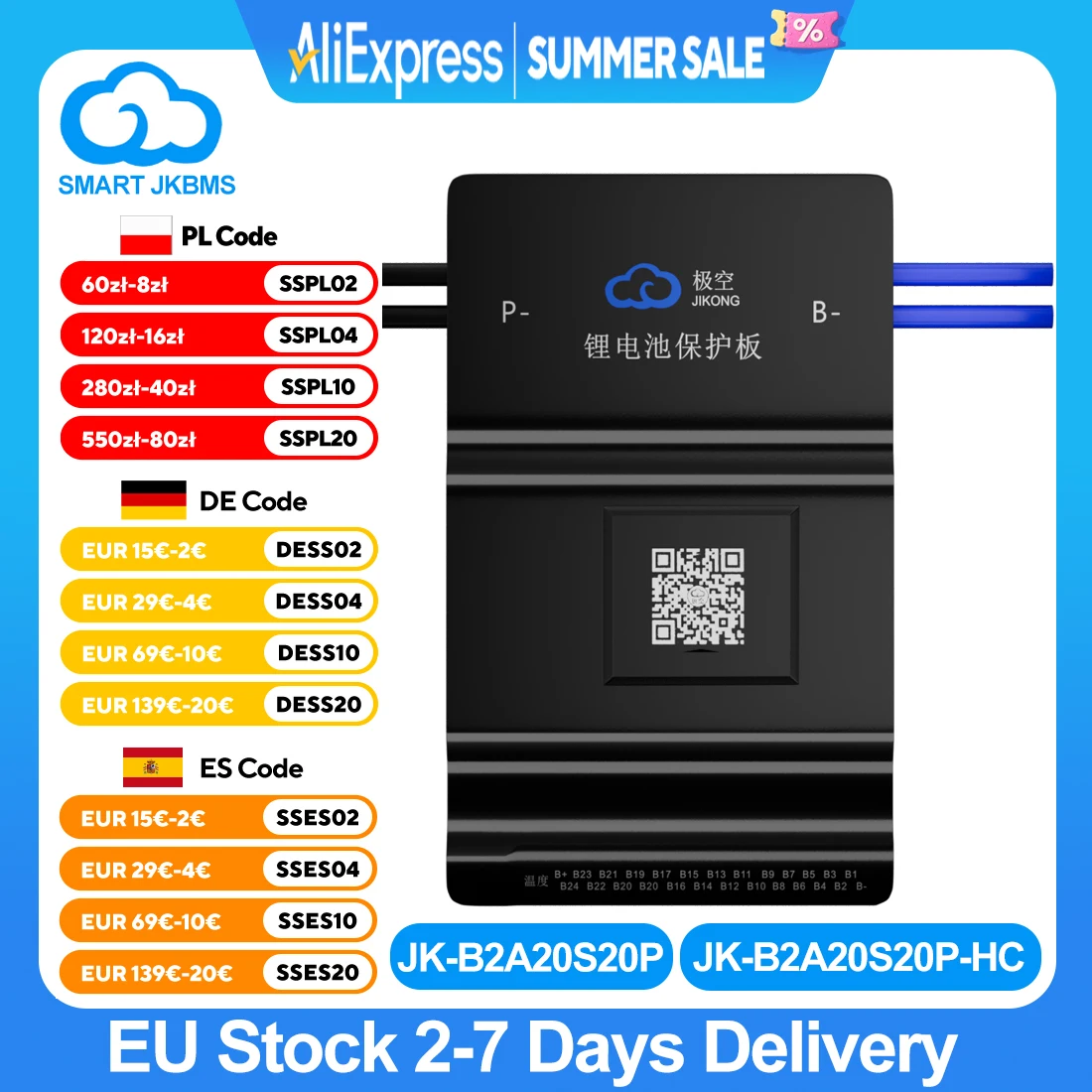 JK BMS B2A20S20P Smart BMS 8S~24S with CAN Heat RS485 BT 2A Active Balance BMS for LiFePo4 Li-ion LTO Battery Pack 200A JKBMS
JK BMS B2A20S20P Smart BMS 8S~24S with CAN Heat RS485 BT 2A Active Balance BMS for LiFePo4 Li-ion LTO Battery Pack 200A JKBMS