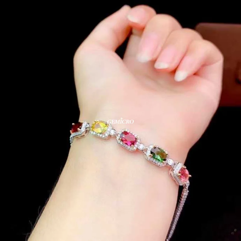 Gemicro Natural Tourmaline Bracelet for Women 925 Silver Luxury Jewelry Colorful 5mm*7mm Gemstones Wedding Gift Free Shipping
Gemicro Natural Tourmaline Bracelet for Women 925 Silver Luxury Jewelry Colorful 5mm*7mm Gemstones Wedding Gift Free Shipping
