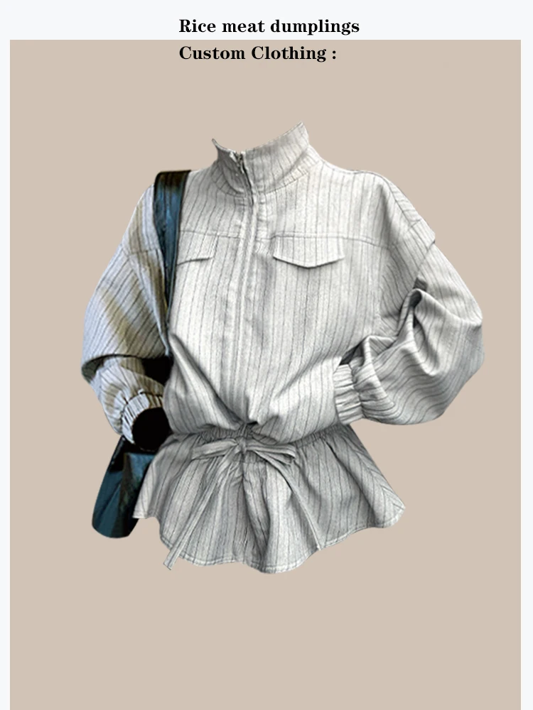 Retro Style Drawstring Waist Zipper Jacket Striped Pattern Short Coat for Women Autumn Season Fashion Ladies Premium Quality
Retro Style Drawstring Waist Zipper Jacket Striped Pattern Short Coat for Women Autumn Season Fashion Ladies Premium Quality