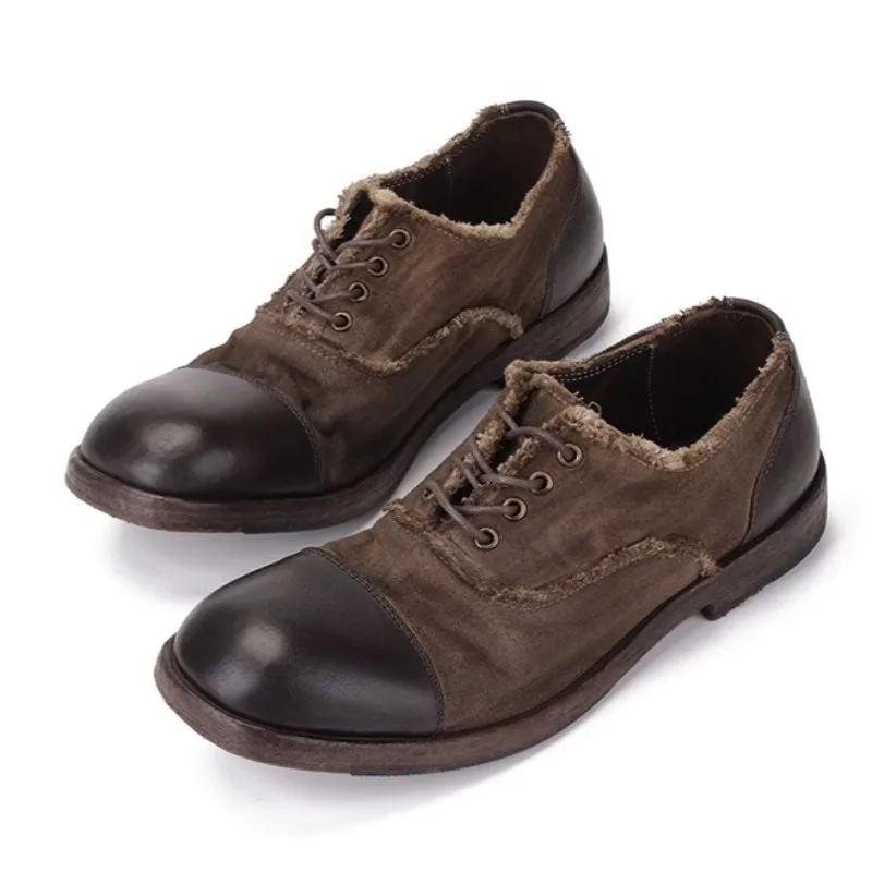 Handmade Breathable Cowhide Patchwork Canvas Work Shoes Retro Men Casual Leather Shoes
Handmade Breathable Cowhide Patchwork Canvas Work Shoes Retro Men Casual Leather Shoes