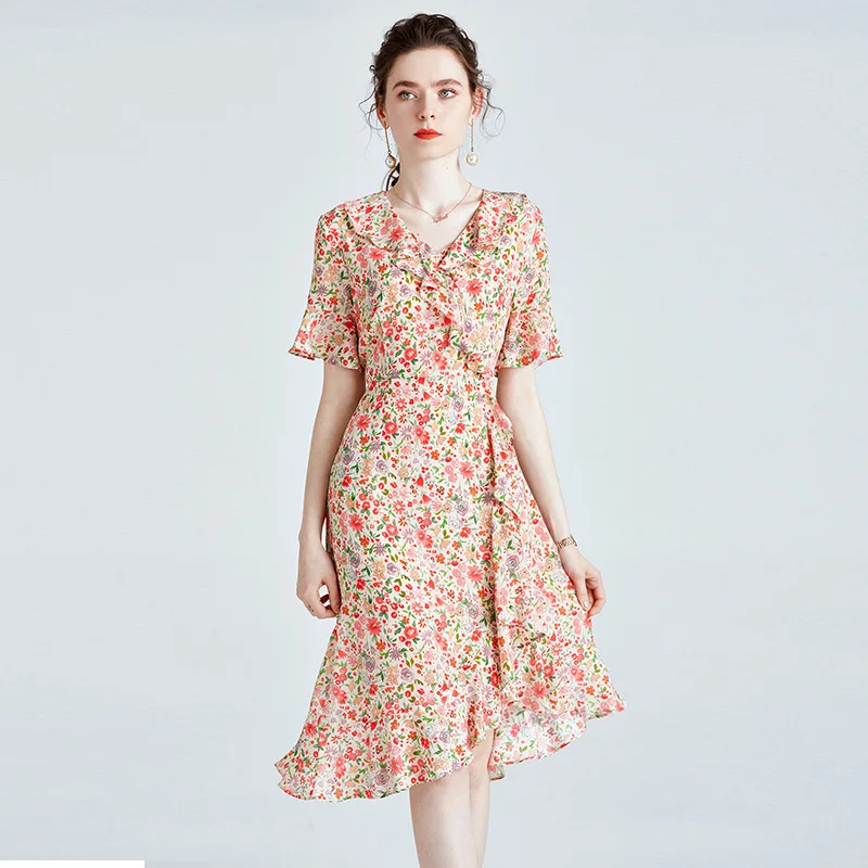 Mulberry Silk Dress 2025 Summer New Slimming Fashion Ruffled Silk Floral A-line Skirt
Mulberry Silk Dress 2025 Summer New Slimming Fashion Ruffled Silk Floral A-line Skirt