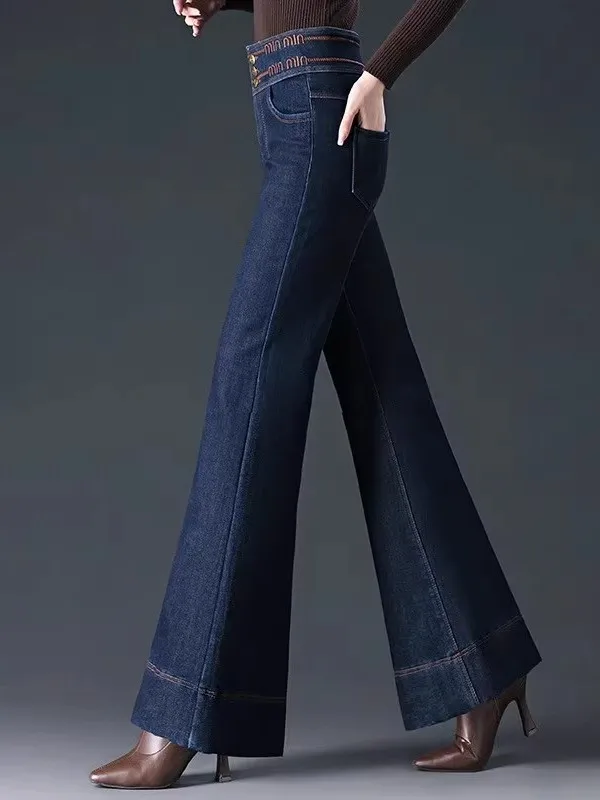 Джинсы с высокой талией и вышивкой, широкие брюки для женщин среднего возраста, большие размеры, утягивающие брюки-клеш, новые весенние женские джинсы
Джинсы с высокой талией и вышивкой, широкие брюки для женщин среднего возраста, большие размеры, утягивающие брюки-клеш, новые весенние женские джинсы