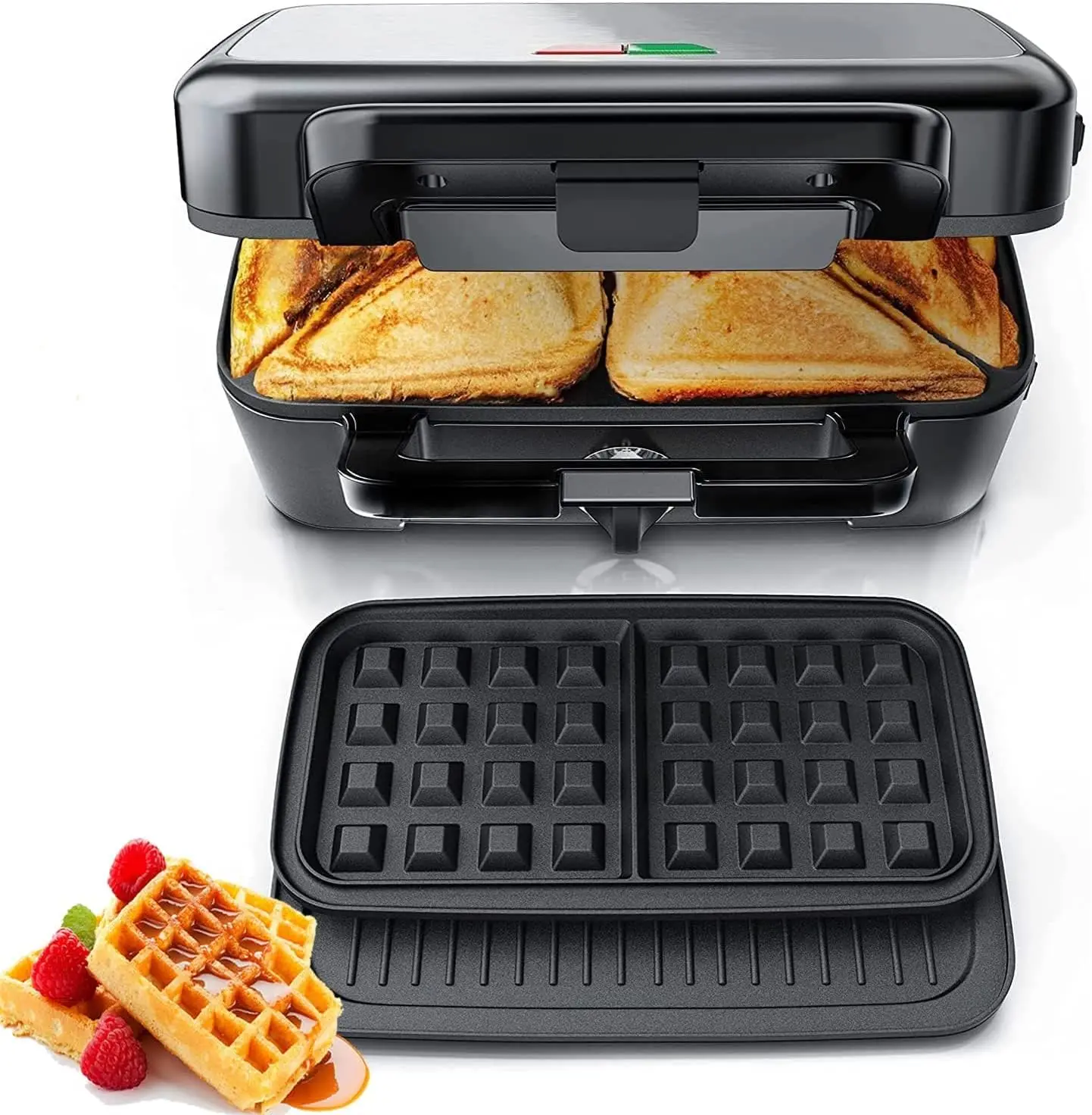3-in-1 Waffle Maker with Removable Plates, 1200W Grilled Cheese Maker, Temperature Control, Non-Stick Coating
3-in-1 Waffle Maker with Removable Plates, 1200W Grilled Cheese Maker, Temperature Control, Non-Stick Coating
