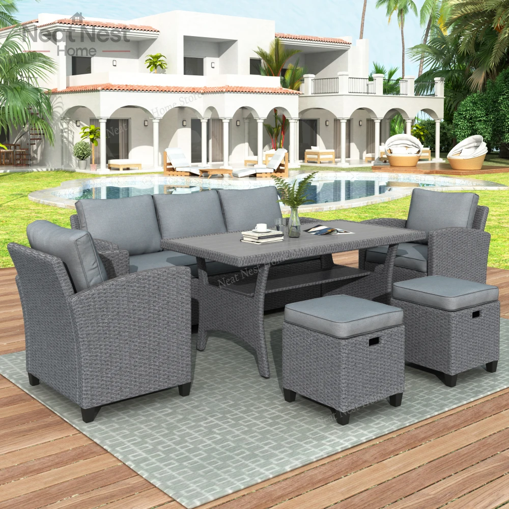 6-Piece Outdoor Rattan Wicker Set Patio Garden Backyard Sofa, Chair, Stools and Table(Gray), outdoor furniture for garden
6-Piece Outdoor Rattan Wicker Set Patio Garden Backyard Sofa, Chair, Stools and Table(Gray), outdoor furniture for garden