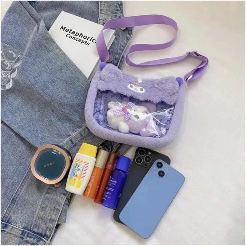 Sanrio Children's Cartoon Plush Cinnamoroll Melody Kuromi Hello Kitty Shoulder Bag Transparent Cute Doll Pendant Crossbody Bag
Sanrio Children's Cartoon Plush Cinnamoroll Melody Kuromi Hello Kitty Shoulder Bag Transparent Cute Doll Pendant Crossbody Bag