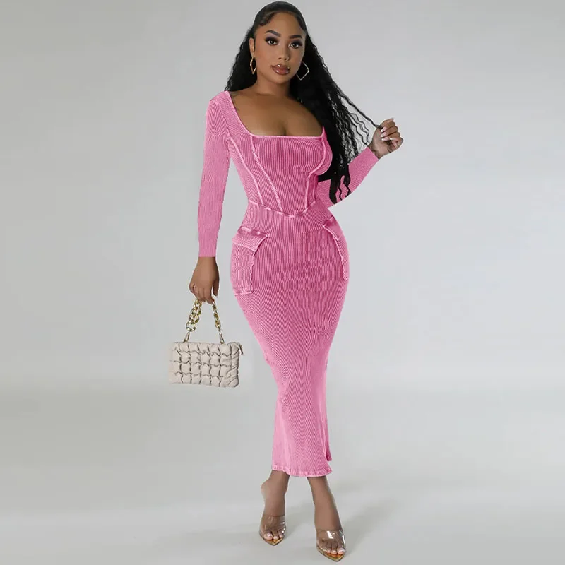 Solid Knit Ribbed Bodycon Maxi Dresses Women Night Club Long Sleeve Square Collar Pocket Back Split Party Dress Vintage Vestido
Solid Knit Ribbed Bodycon Maxi Dresses Women Night Club Long Sleeve Square Collar Pocket Back Split Party Dress Vintage Vestido