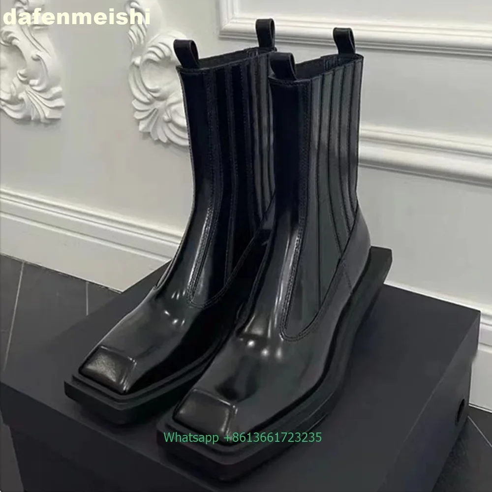 Black Patent Leather Square Toe Women Ankle Boots Platform Pull-On Chelsea Mid-Calf Motorcycle Boots 2025 Fashion Street Boots
Black Patent Leather Square Toe Women Ankle Boots Platform Pull-On Chelsea Mid-Calf Motorcycle Boots 2025 Fashion Street Boots