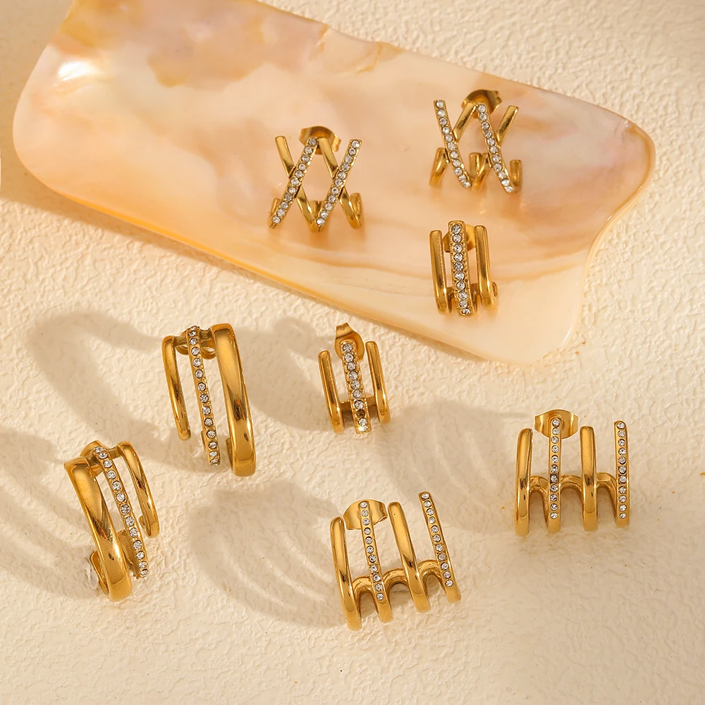 Fashion Waterproof Mini Three layer J Shape Hook Rhinestone Stainless Steel Earrings Gold Plated Jewelry Accessories For Girls
Fashion Waterproof Mini Three layer J Shape Hook Rhinestone Stainless Steel Earrings Gold Plated Jewelry Accessories For Girls