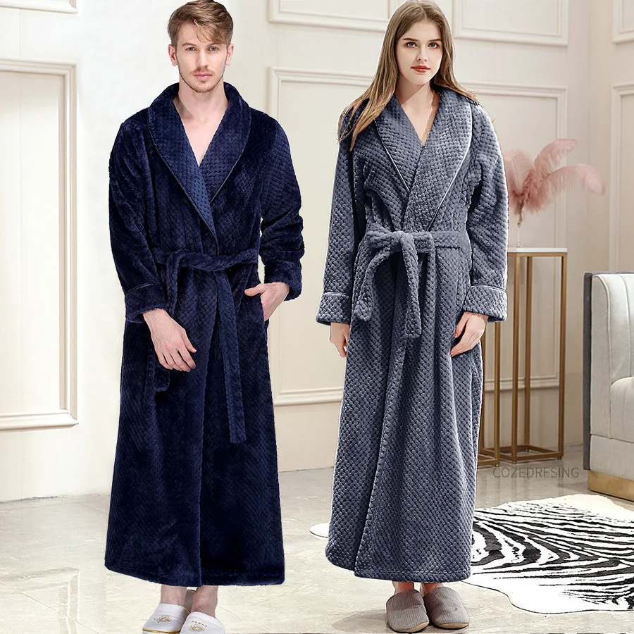 Couple Winter Thick Collar Warm Coral Fleece Long Robe Women Solid Color Belt Thicken Bathrobe Gown Men Home Wear Sleepwear
Couple Winter Thick Collar Warm Coral Fleece Long Robe Women Solid Color Belt Thicken Bathrobe Gown Men Home Wear Sleepwear