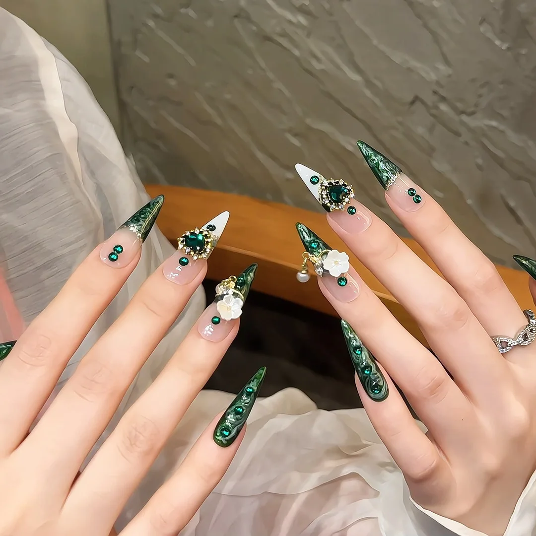 Advanced White Emerald Flash Miaojiang Series Wear Nail Art Detachable Finished Products
Advanced White Emerald Flash Miaojiang Series Wear Nail Art Detachable Finished Products
