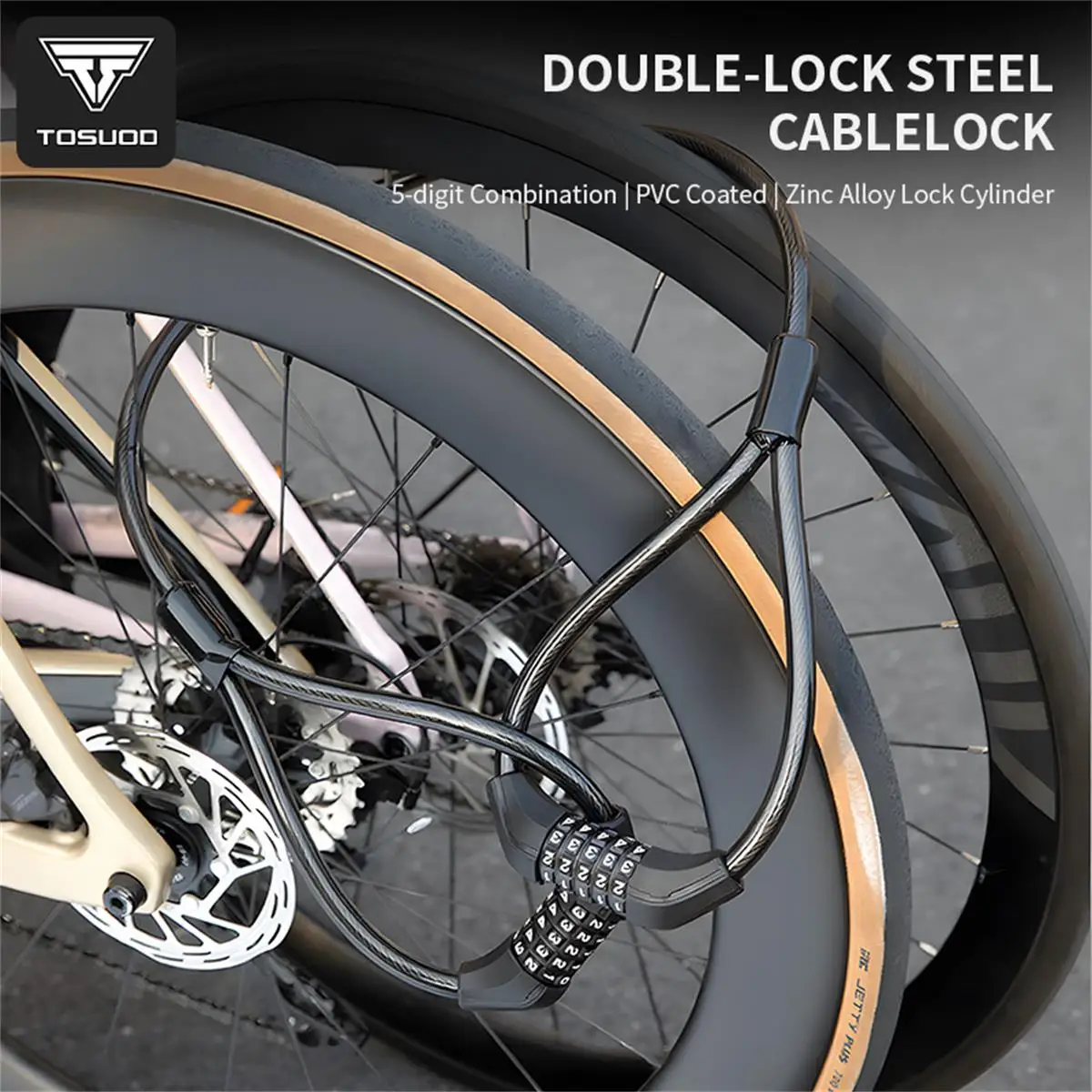 TOSUOD 2-in-1 Universal Bike Cable Lock 5 Digit Resettable 12mm Thick Steel Zinc Alloy Anti Theft Double Lock MTB Road Security
TOSUOD 2-in-1 Universal Bike Cable Lock 5 Digit Resettable 12mm Thick Steel Zinc Alloy Anti Theft Double Lock MTB Road Security