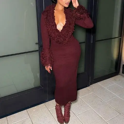 Womens Dresses 2026 Spring Autumn New Tassel Long Sleeved Sexy Deep V-Neck Solid Color Knitted Spicy Girl Wrapped Hip Long Dress
Womens Dresses 2026 Spring Autumn New Tassel Long Sleeved Sexy Deep V-Neck Solid Color Knitted Spicy Girl Wrapped Hip Long Dress