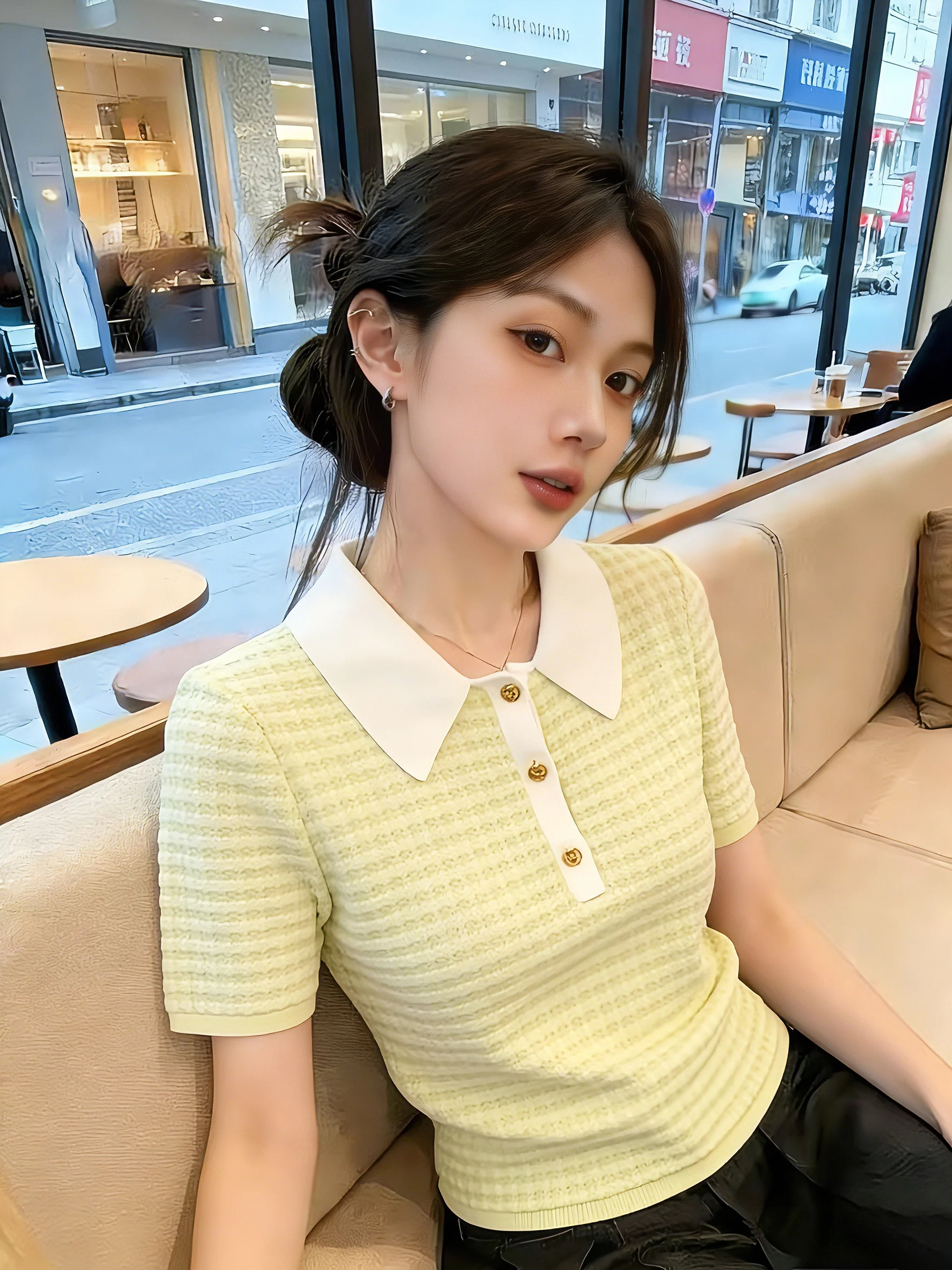 Green Plaid Short Sleeve Knitted Shirt Women's Summer New Style Self-kept Fashionable Top Korean Version Slim Fit Neck
Green Plaid Short Sleeve Knitted Shirt Women's Summer New Style Self-kept Fashionable Top Korean Version Slim Fit Neck