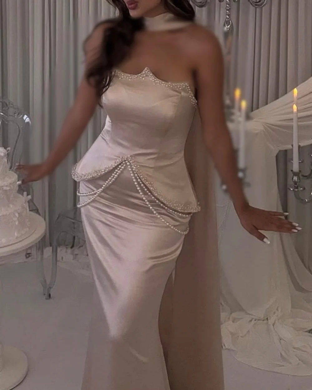 Customized High Quality Elegant Charmeuse Pearl Sequined Mermaid Strapless Midi Dresses Bespoke Occasion Dresses Sizes Available
Customized High Quality Elegant Charmeuse Pearl Sequined Mermaid Strapless Midi Dresses Bespoke Occasion Dresses Sizes Available
