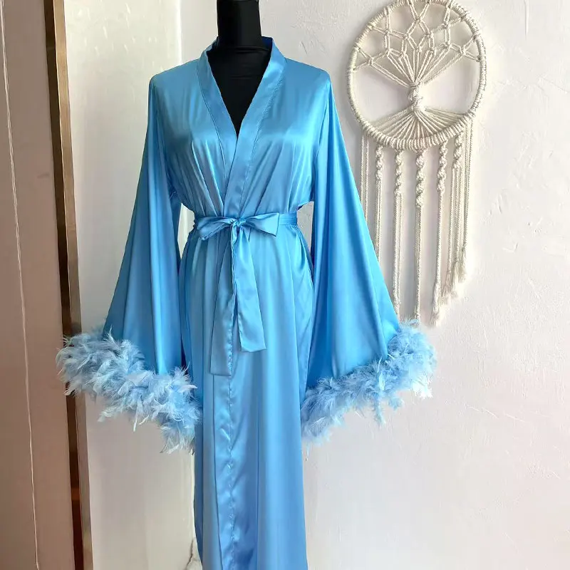 Floor Length Feather Robes Bridal Kimono Long Satin Silky Robes Slate Blue Maxi Dressing Gown Boudoir Wedding Bridesmaid Kimonos
Floor Length Feather Robes Bridal Kimono Long Satin Silky Robes Slate Blue Maxi Dressing Gown Boudoir Wedding Bridesmaid Kimonos