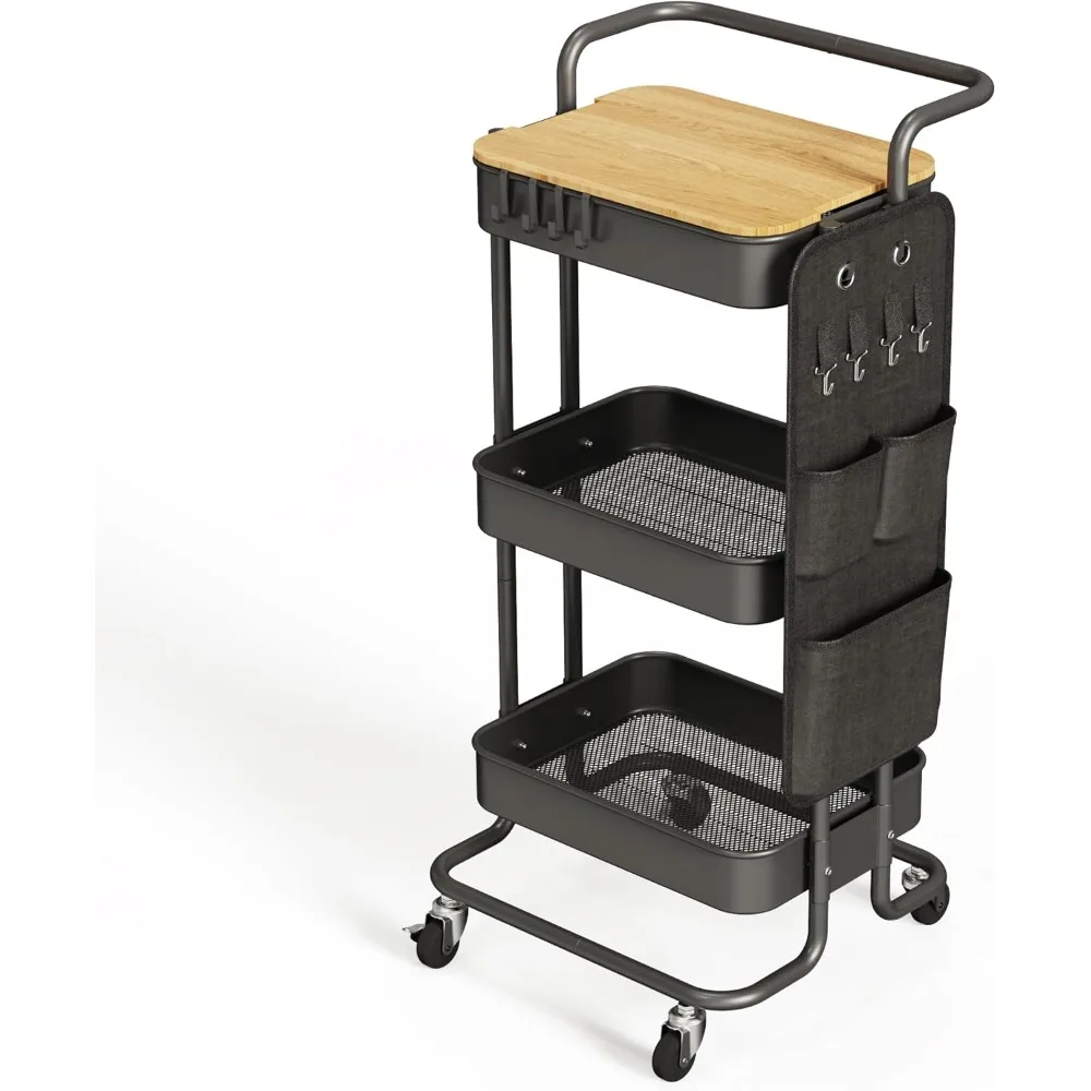 3 Tier Metal Utility Rolling Cart with Table Top and Side Bags, Tray Storage Organizer Wheels, Art Craft 4 Hooks for Kitchen Ba
3 Tier Metal Utility Rolling Cart with Table Top and Side Bags, Tray Storage Organizer Wheels, Art Craft 4 Hooks for Kitchen Ba
