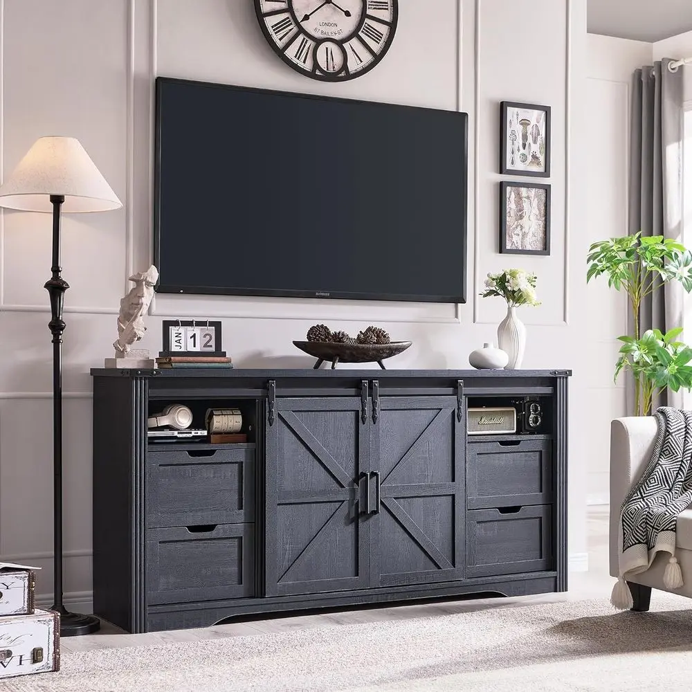 75+ Inch Tall Entertainment Center with Sliding Barn Door and Storage Shelves, Rustic Style for Living Room, Black
75+ Inch Tall Entertainment Center with Sliding Barn Door and Storage Shelves, Rustic Style for Living Room, Black