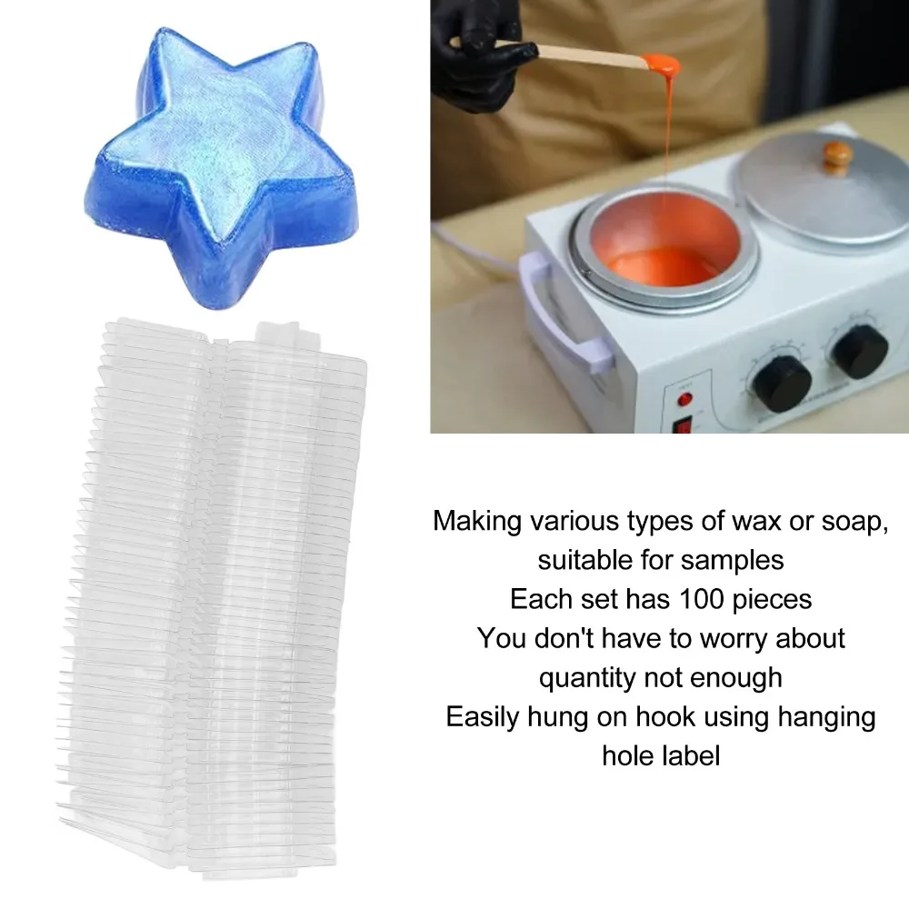 100Pcs Transparent plastic material Wax Melt Mold Flip cover design 100 pieces per pack Clamshell Container Star shape
100Pcs Transparent plastic material Wax Melt Mold Flip cover design 100 pieces per pack Clamshell Container Star shape
