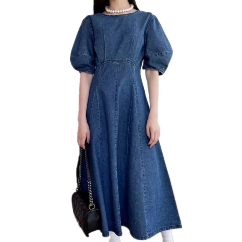 2022 summer vintage puff sleeve denim dress women high waist French style a-line dress
2022 summer vintage puff sleeve denim dress women high waist French style a-line dress