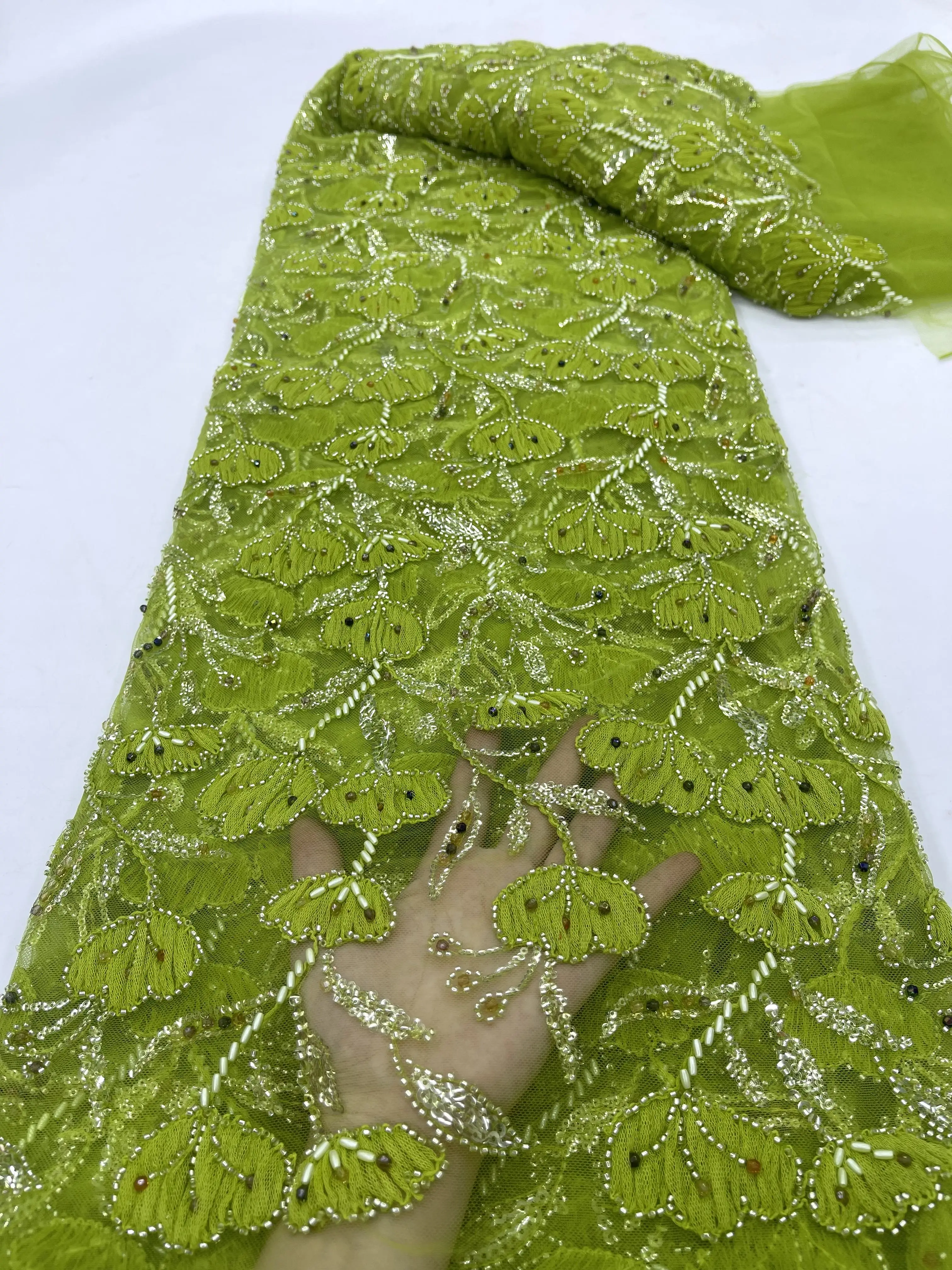 Luxury African Beaded Fabric 5 Yards Green Sequin Lace Fabric Nigerian French Lace Fabrics Tulle Lace for Wedding Dresses
Luxury African Beaded Fabric 5 Yards Green Sequin Lace Fabric Nigerian French Lace Fabrics Tulle Lace for Wedding Dresses