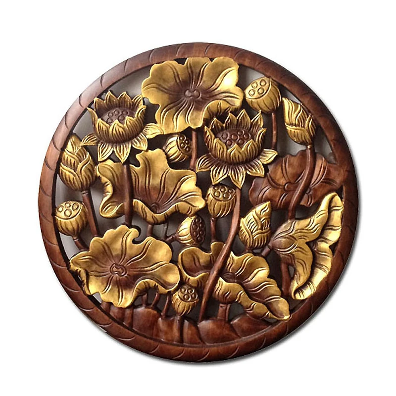 Тайская резьба по дереву для украшения гостиной, круглая Золотая подвеска на доске лотоса, Юго-Восточная Азия
Тайская резьба по дереву для украшения гостиной, круглая Золотая подвеска на доске лотоса, Юго-Восточная Азия