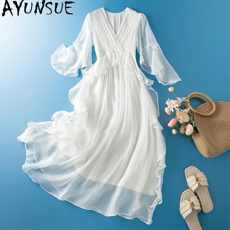 AYUNSUE 100% Silk Women's Casual Dresses Elegant V-neck Dresses for Woman Summer Dresses Beach Outfits Woman Clothes Vestidos
AYUNSUE 100% Silk Women's Casual Dresses Elegant V-neck Dresses for Woman Summer Dresses Beach Outfits Woman Clothes Vestidos