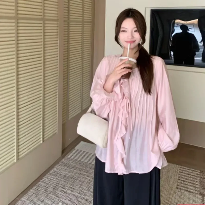 Women's Sweet Ruffled Long Sleeve Blouse Tie Neck Pleated Loose Fit Lightweight Casual Shirt Spring Summer
Women's Sweet Ruffled Long Sleeve Blouse Tie Neck Pleated Loose Fit Lightweight Casual Shirt Spring Summer