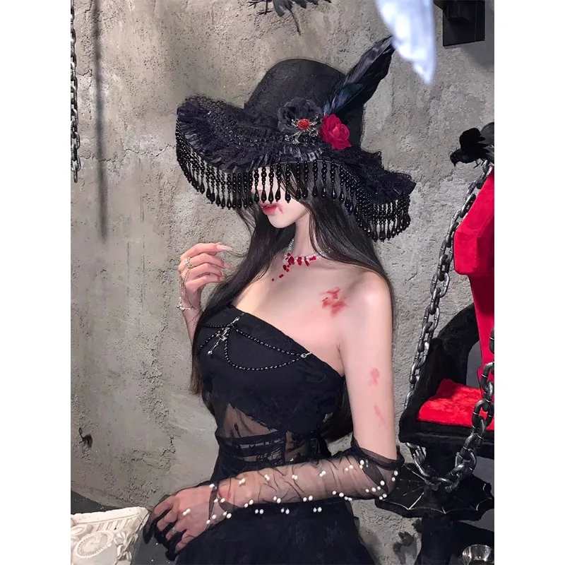 Retro Gothic Lolita Hat Countess Widow's Hat Cosplay Dark Lace Witch Masquerade Bandage Bow Wizard Cap Halloween Party Decor
Retro Gothic Lolita Hat Countess Widow's Hat Cosplay Dark Lace Witch Masquerade Bandage Bow Wizard Cap Halloween Party Decor