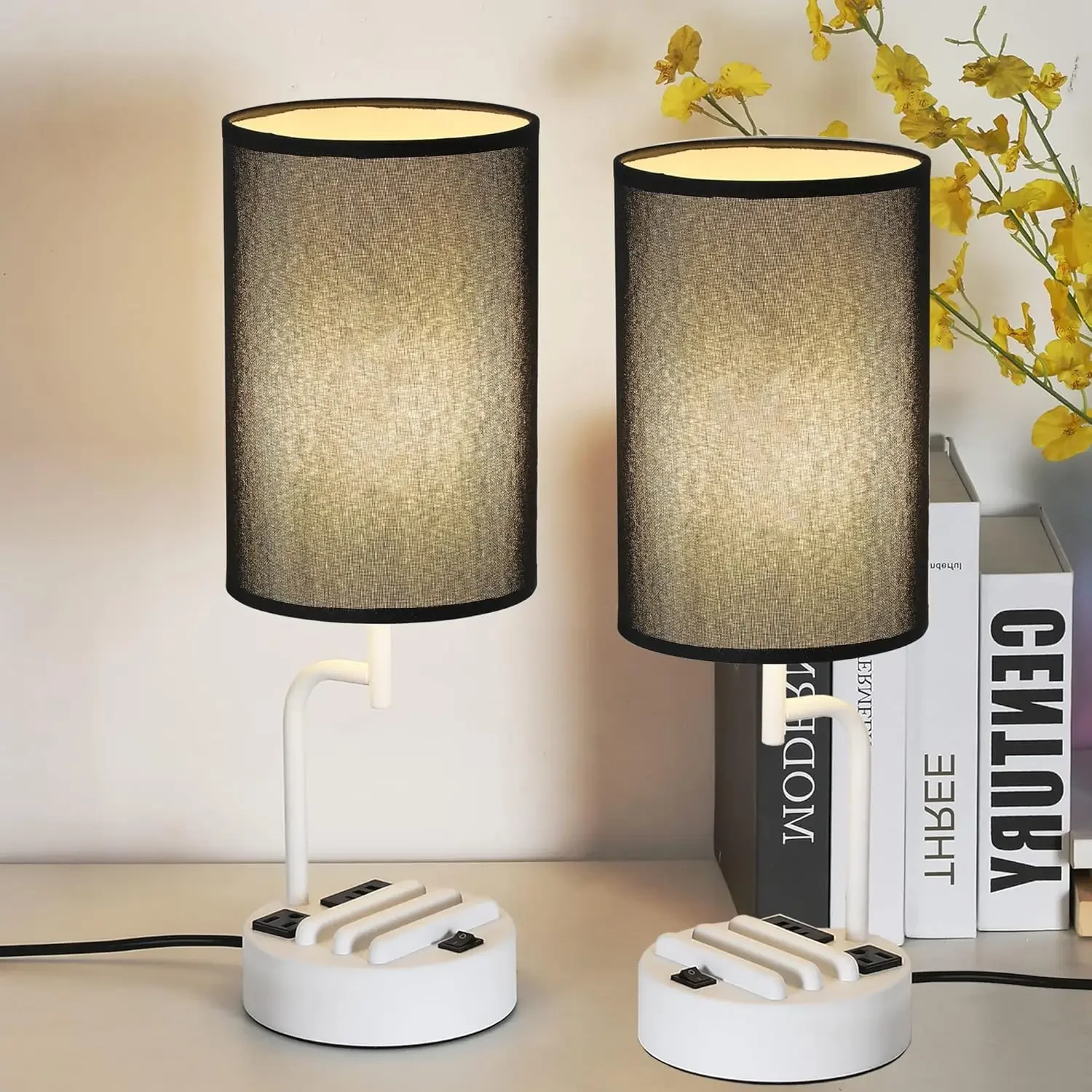 Modern desk lamp with 3 USB charging ports, AC power socket and telephone stand, bedside lamp (2-piece set), white and black
Modern desk lamp with 3 USB charging ports, AC power socket and telephone stand, bedside lamp (2-piece set), white and black
