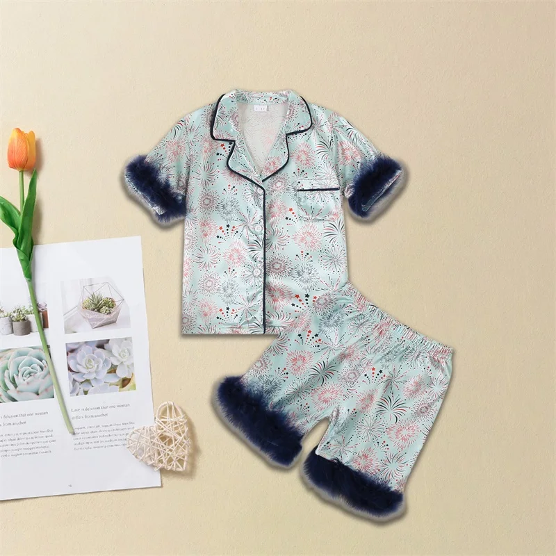 Suefunskry Kids Baby Pajamas Set Summer Firework Print Button up Short Sleeve Shirt with Elastic Shorts for Loungewear Sleepwear
Suefunskry Kids Baby Pajamas Set Summer Firework Print Button up Short Sleeve Shirt with Elastic Shorts for Loungewear Sleepwear