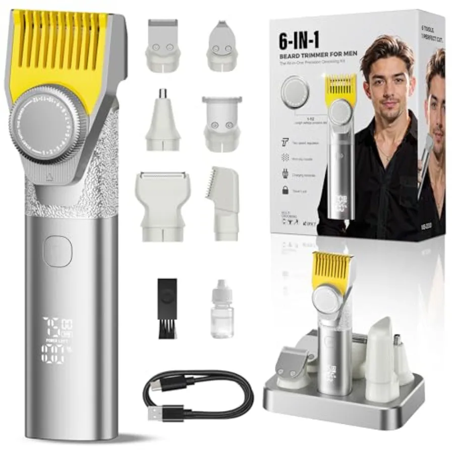 Beard Trimmer for Men, with Adjustable Limiting Comb, Travel Lock IPX7 Waterproof, 2-Speed Settings, 6-in-1 Multi-Accessories K
Beard Trimmer for Men, with Adjustable Limiting Comb, Travel Lock IPX7 Waterproof, 2-Speed Settings, 6-in-1 Multi-Accessories K