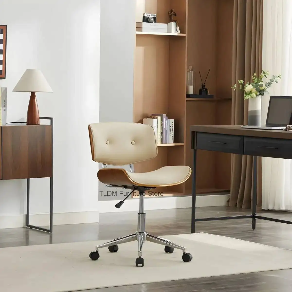Modern Brown Leather Office Chair, Adjustable Swivel Desk Chair with Wooden Backrest & Metal Base, Retro Style Ergonomic Chair
Modern Brown Leather Office Chair, Adjustable Swivel Desk Chair with Wooden Backrest & Metal Base, Retro Style Ergonomic Chair