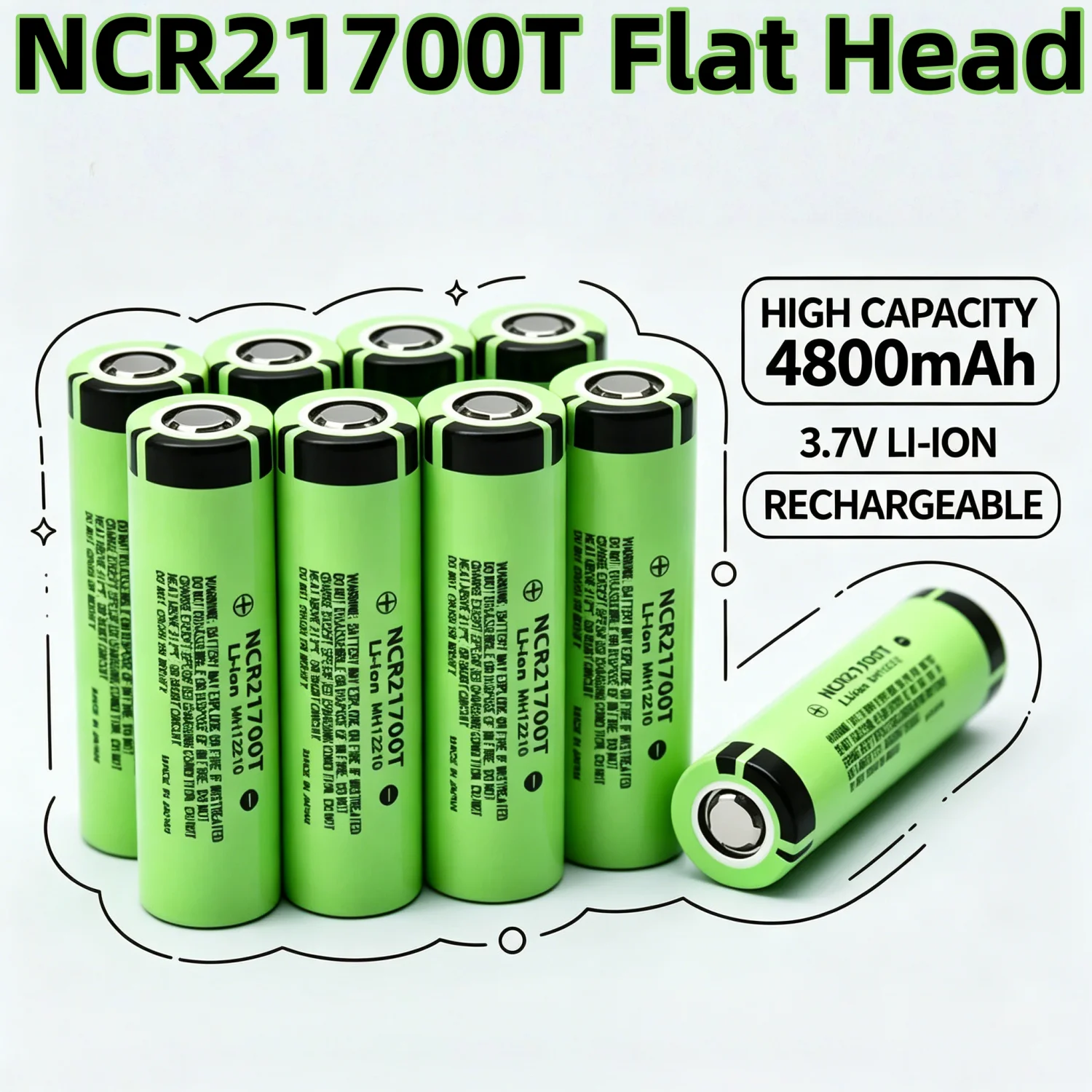 1-20PCS NCR21700T Battery 21700 Flat Head 3.7V 4800mAh High Capacity Li-ion Rechargeable Batteries for Toy Flashlight Power Bank
1-20PCS NCR21700T Battery 21700 Flat Head 3.7V 4800mAh High Capacity Li-ion Rechargeable Batteries for Toy Flashlight Power Bank