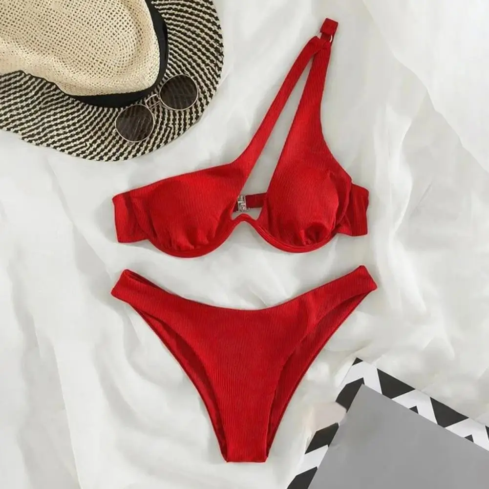 Contrasting Color Swimsuit Breathable Swimwear Stylish Color Block One-shoulder Bikini Set with High Waist Briefs for Summer
Contrasting Color Swimsuit Breathable Swimwear Stylish Color Block One-shoulder Bikini Set with High Waist Briefs for Summer