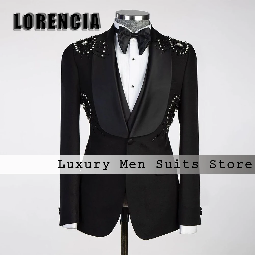 Elegant Beading Crystal Suit for Men Shawl Collar 3 Pieces Wedding Party Outfits Customized Blazer Vest Pants trajes para hombre
Elegant Beading Crystal Suit for Men Shawl Collar 3 Pieces Wedding Party Outfits Customized Blazer Vest Pants trajes para hombre