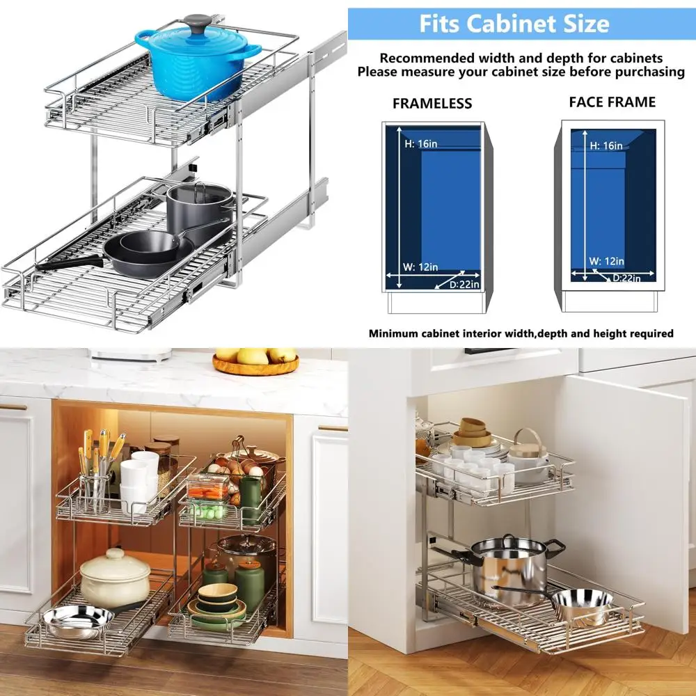 Heavy Duty Pull Out Cabinet Organizers - 11.5 Wide x 21.5 Deep, Slide Out Drawers for Kitchen Storage Solutions
Heavy Duty Pull Out Cabinet Organizers - 11.5 Wide x 21.5 Deep, Slide Out Drawers for Kitchen Storage Solutions