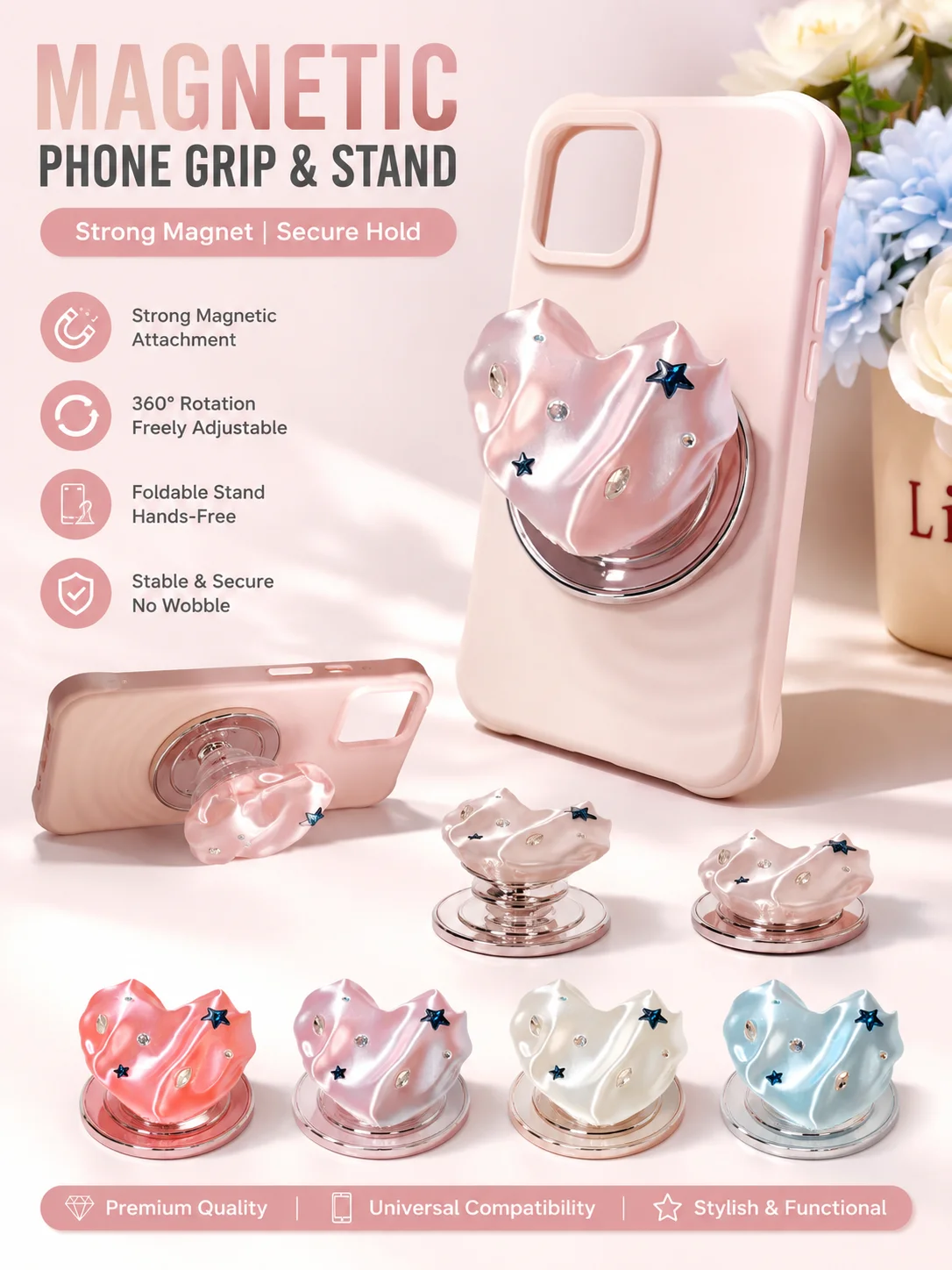 3D Meteorite Heart Shape Magnetic Ring Stand Golding Telescopic Portable Universal Phone Holder Suitable For iPhone Samsung
3D Meteorite Heart Shape Magnetic Ring Stand Golding Telescopic Portable Universal Phone Holder Suitable For iPhone Samsung