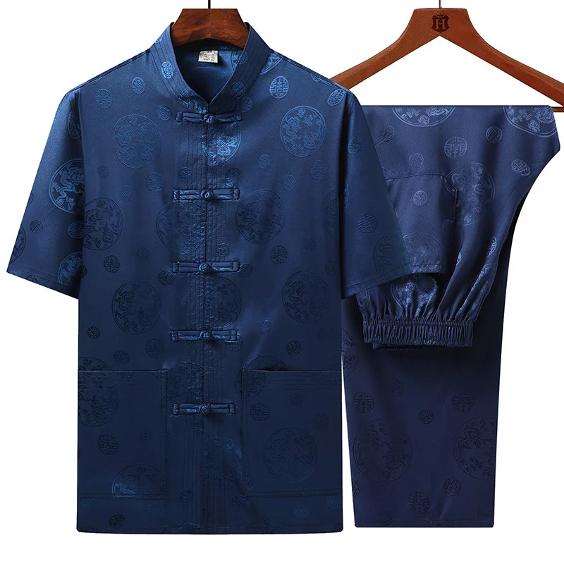 New Chinese Style Men's Tang Suit Sets Satin Short Sleeve Long Pants Tradition Dragon Kung Fu Tai Chi Set Casual Loungewear
New Chinese Style Men's Tang Suit Sets Satin Short Sleeve Long Pants Tradition Dragon Kung Fu Tai Chi Set Casual Loungewear