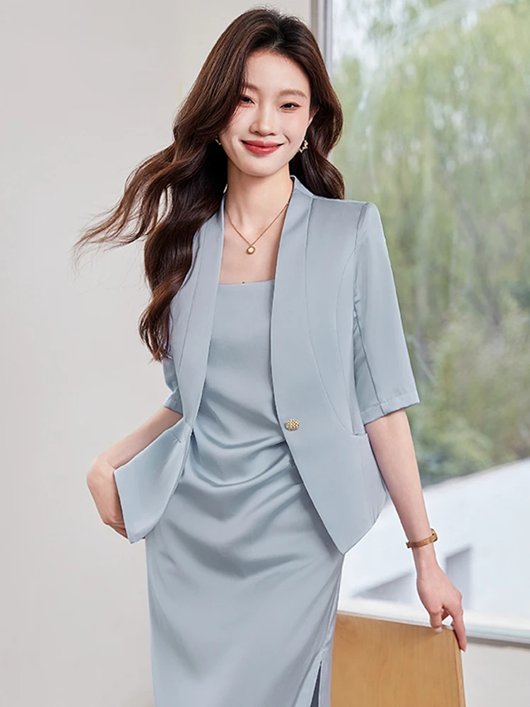 Professional Acetate Satin Thin Summer Suit Jacket Women's Midi Dress Set with Cuffs Career Style Regular Fit Fashionable
Professional Acetate Satin Thin Summer Suit Jacket Women's Midi Dress Set with Cuffs Career Style Regular Fit Fashionable
