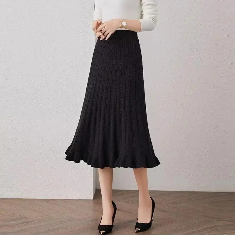 Elegant Black Knitted Skirt for Women Autumn Winter Casual Elastic Waist A-line Midi Skirt Vintage Style Plus Size Clothing
Elegant Black Knitted Skirt for Women Autumn Winter Casual Elastic Waist A-line Midi Skirt Vintage Style Plus Size Clothing